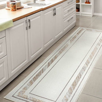 Athens Classic Border Marble Pattern High-low Area Rug